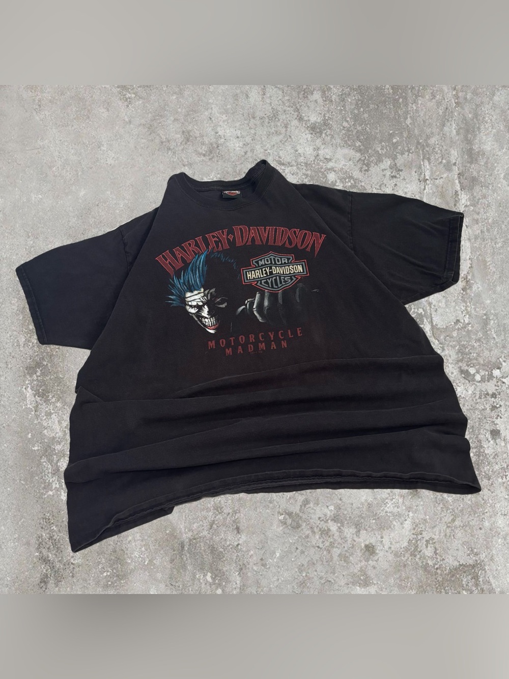 Harley Davidson Motorcycle Madman Joker Clown Black Graphic Tee